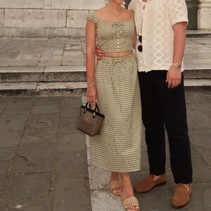 Gingham Off-Shoulder Skirt Set